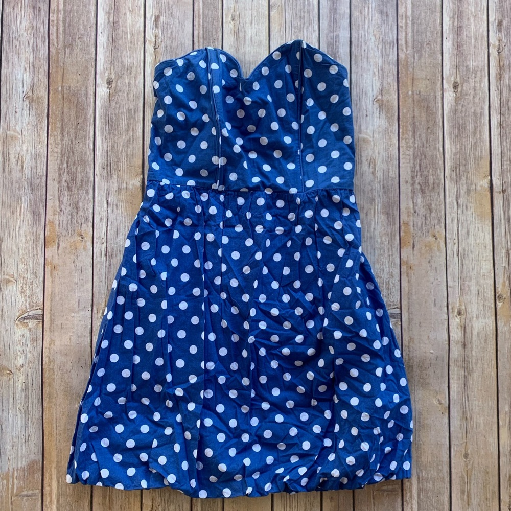 Blue Polka Dot Strapless Dress